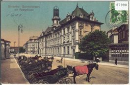 Winterthur - Bahnhofstrasse mit Postgebäude - Kutschen - col