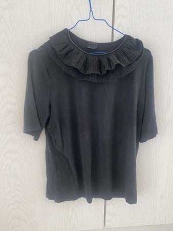 Pinko Damen T-Shirt schwarz Grösse S mit Rüschenkragen