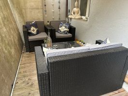 Gartenlounge 4-teilig Polyrattan mit Glasplatte guter Zustan