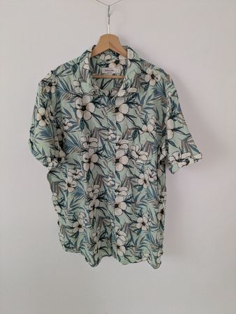Leinenhemd Blumenmuster Hellgrün Grösse 3XL Leinenmischung