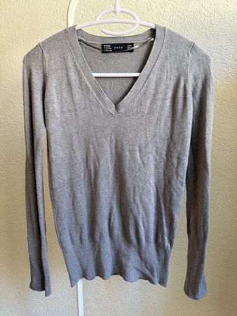 Pull maille col  en V gris Zara, t.36/S
