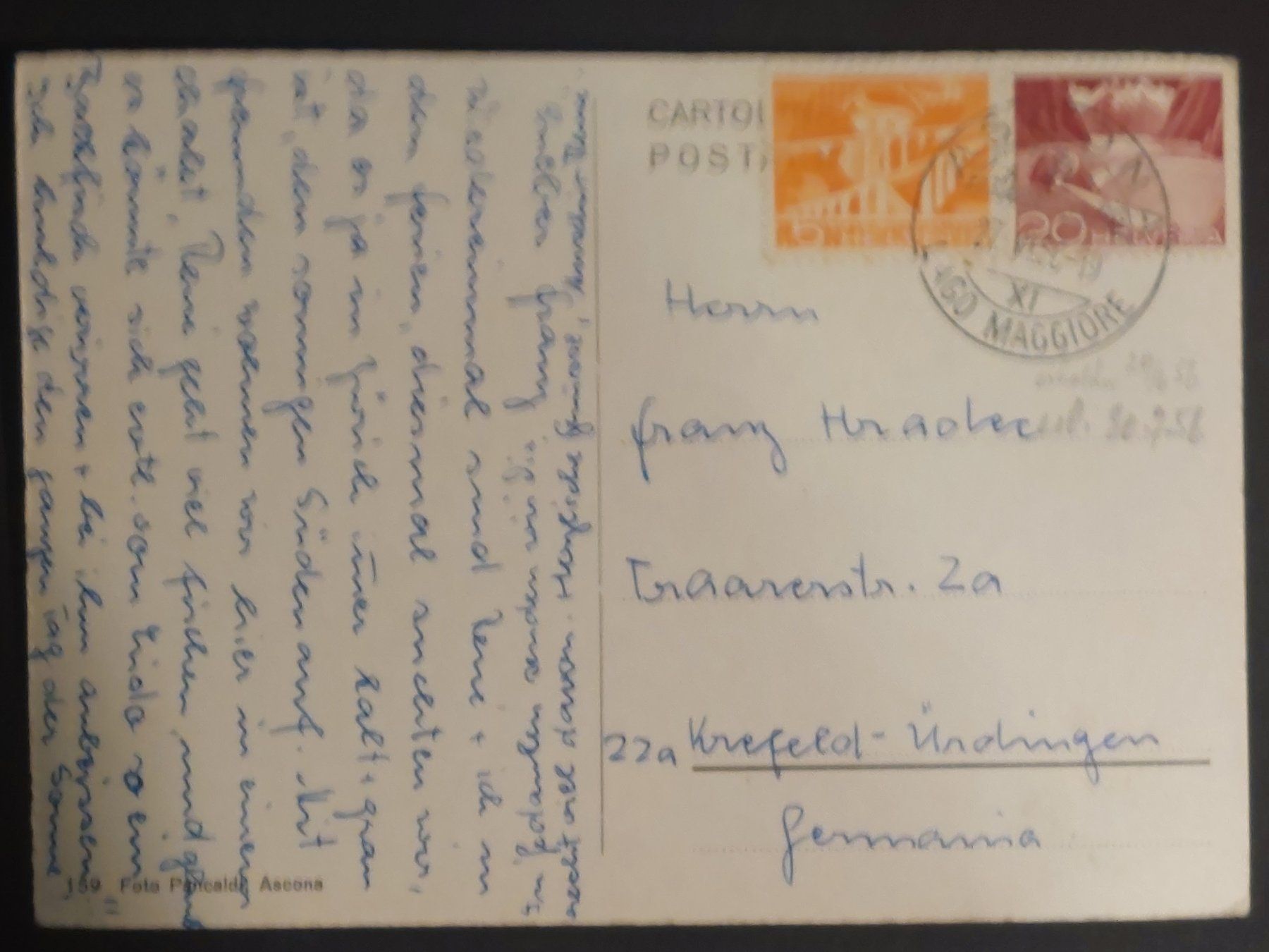 Cartoline postali: AK gel, Ascona, 1956 – Usato da Obfelden venduto da Funke2 1