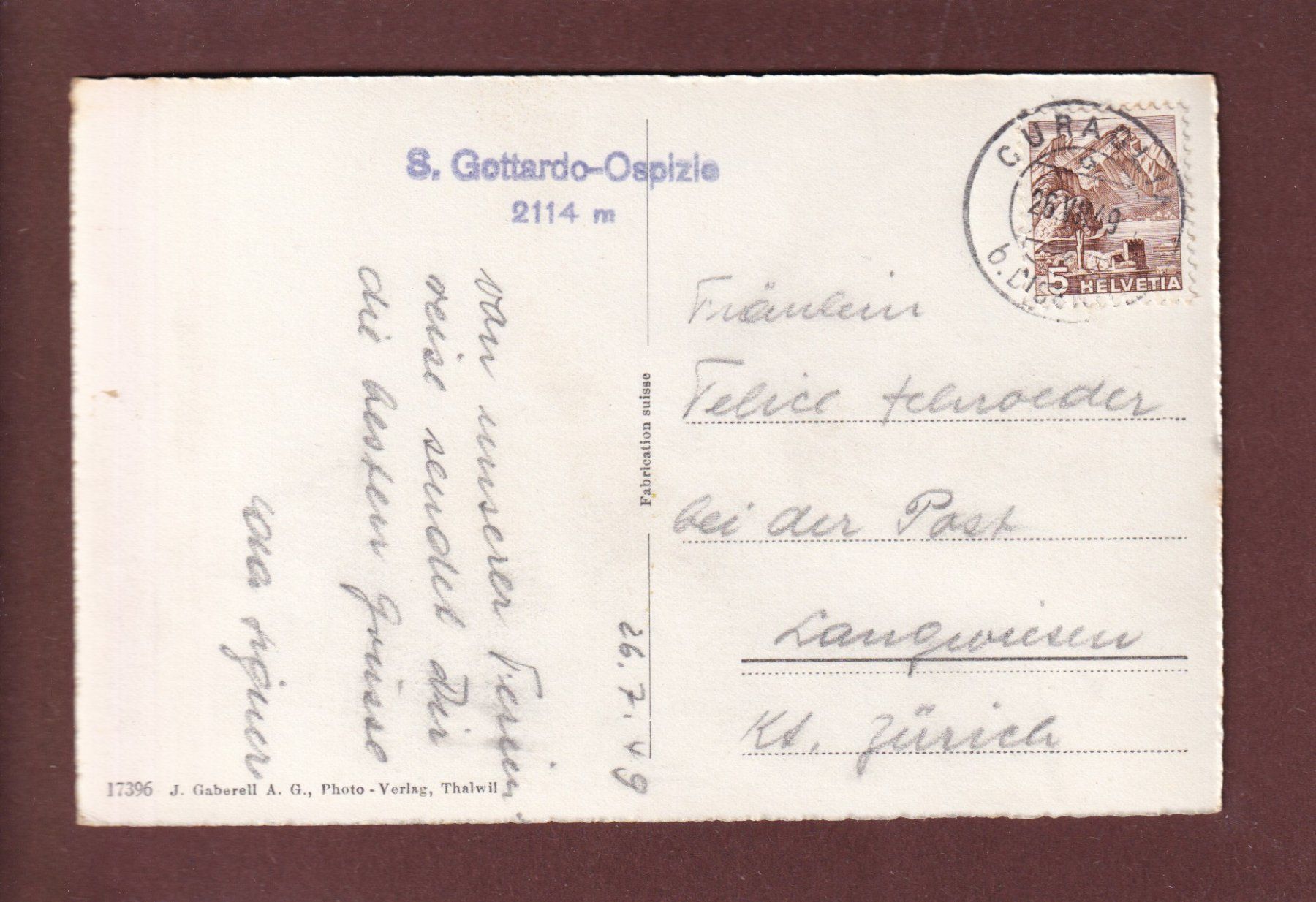 Cartoline postali: Gotthardstrasse - VAL TREMOLA - 1949 – Usato da Pully venduto da nicecards 1