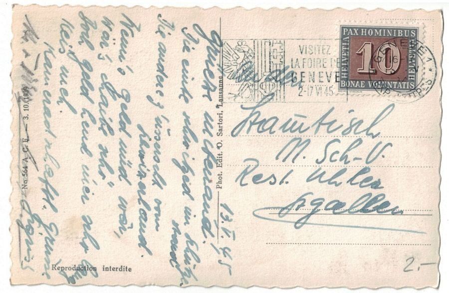 Cartoline postali: Genève, vue générale, circulée 1945 – Usato da Frauenfeld venduto da POML 1