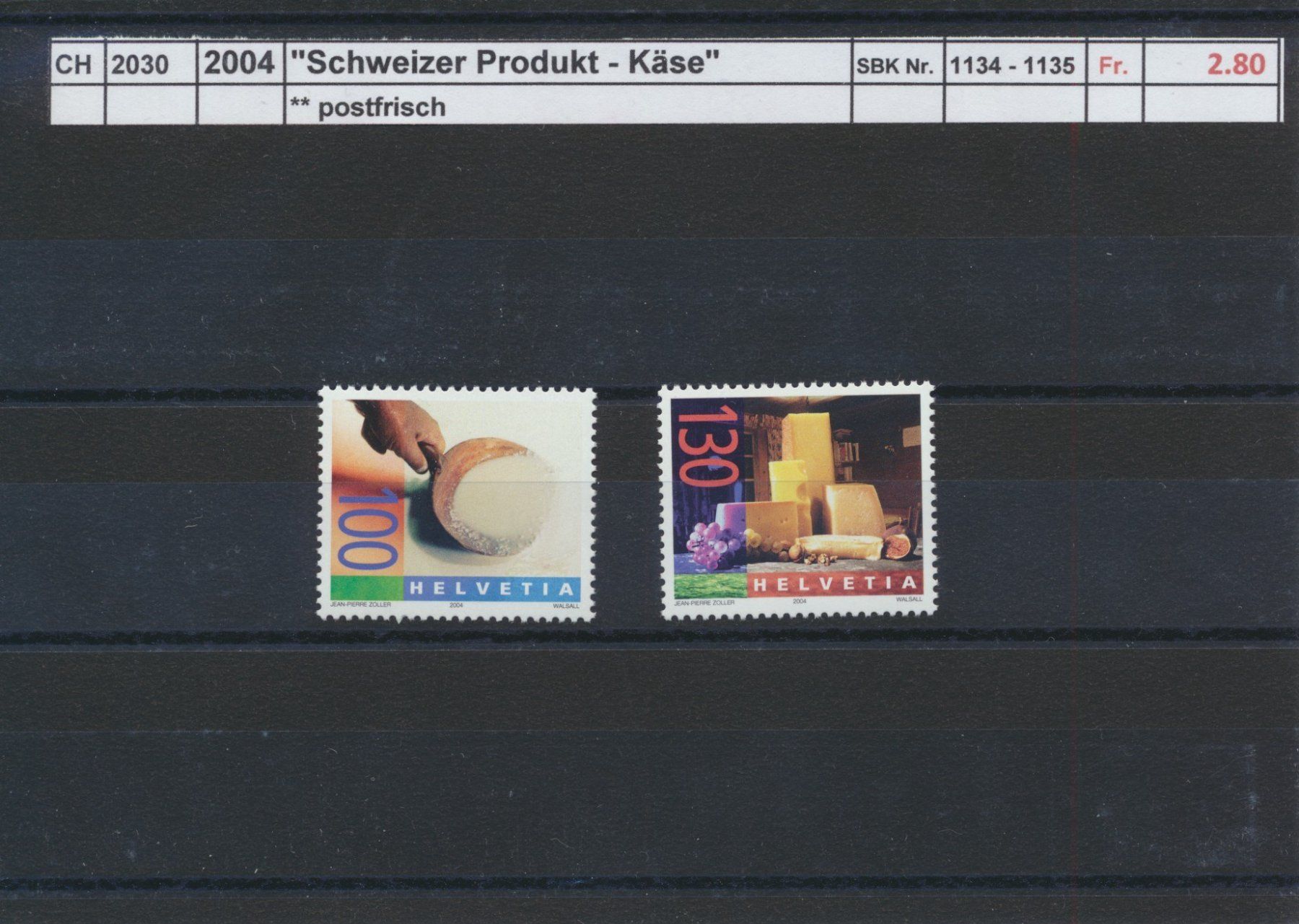 Tutti i francobolli: 2004 "Schweizer Produkt - Käse", ** postfrisch – Nuovo (secondo la descrizione) da Winterthur venduto da Zupogeru