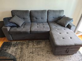 Ecksofa mit Bettfunktion und Stauraum dunkelgrau