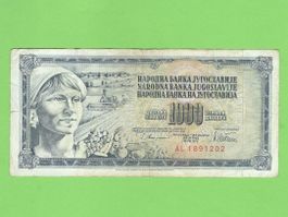 1000 Dinar Banknote Jugoslawien, Sammlerstück!