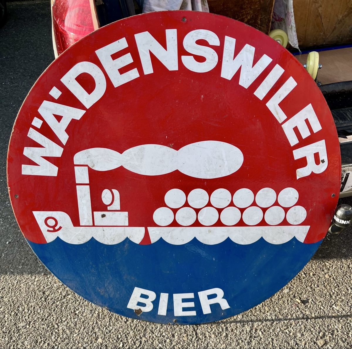 Insegne: Originales Wädenswiler Bier Emailschild 100cm Durchmesser – Usato da Ottikon venduto da san_w99n
