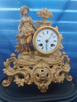 antike französische Pendule ca. 1888 mit Holz-Sockel und ...