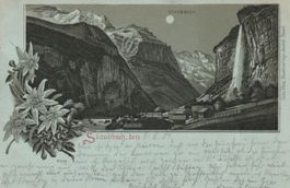 Mürren-Staubach-Mondschein-Litho-gelaufen 1901