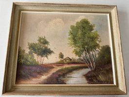 Gemälde Landschaft am Bach / signiert    (ID M287)