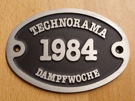 Aluminiumschild 'Technorama Dampfwoche 1984', vintage