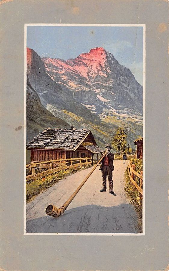 Cartoline postali: Alphornbläser, Feldpost 1914 HÜLFSPOST 6. DIVISION – Usato da Frauenfeld venduto da POML