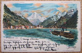 STEINMANN-LITHO FLÜELEN AM VIERWALDSTÄTTERSEE 1899