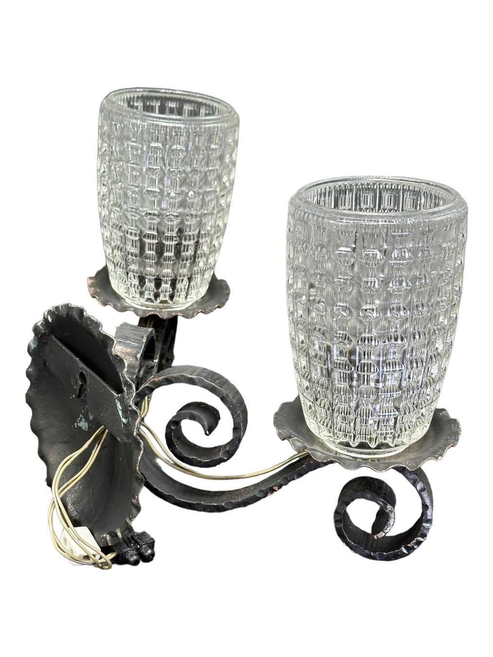 Lampade: Double applique murale mid-century fer forgé verre texturé – Usato da Morges venduto da 1tiquaire 6