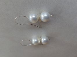 Muschelkern Perlen Ohrhänger, Silber 925