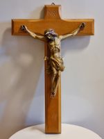 Grosses Vintage Kruzifix Holz Wandkreuz INRI
