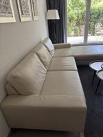 Hochwertiges Echtleder-Sofa mit Longchair – Beige