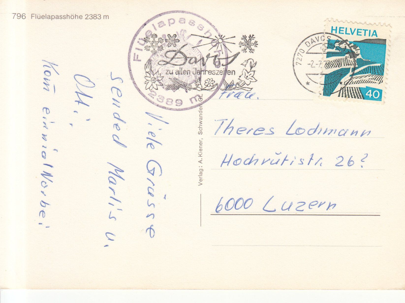 Cartoline postali: Flüelapass 1977 – Usato da Bürglen TG venduto da StampGraf 1