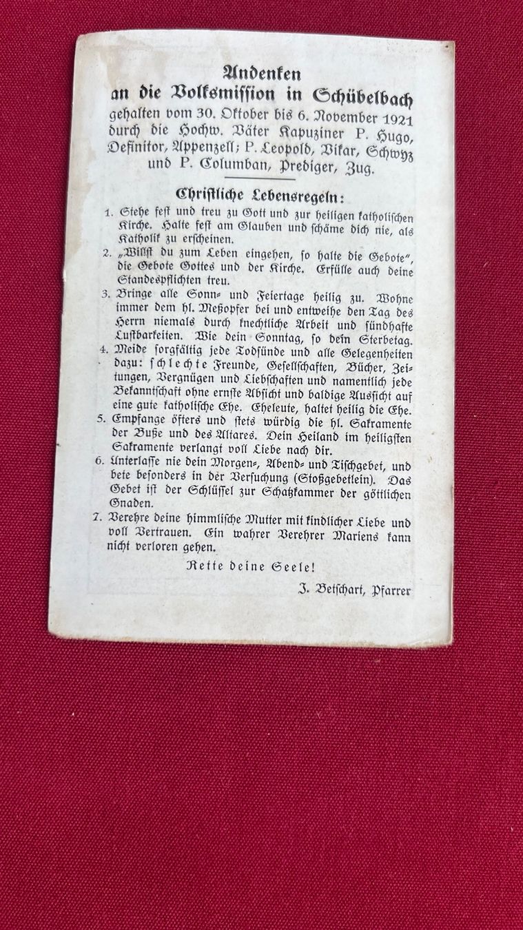 Foto & Immagini: Antike Andachtskarte 1921 – Usato da Schübelbach venduto da Dolly990_2 1