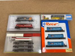 4er Set N Trix Containertragwagen Güterwagen Kesselwagen SBB