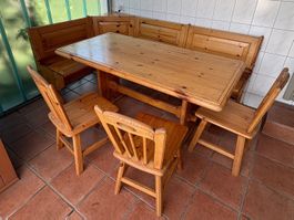 Holz Eckbank Set mit Tisch und Stühlen