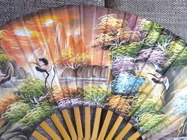 Vintage Asian Folding Wall Fan Decor Hand Painted