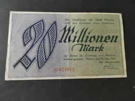 Dt. Reich 1923,  Wetzlar , 20 Millionen Mark
