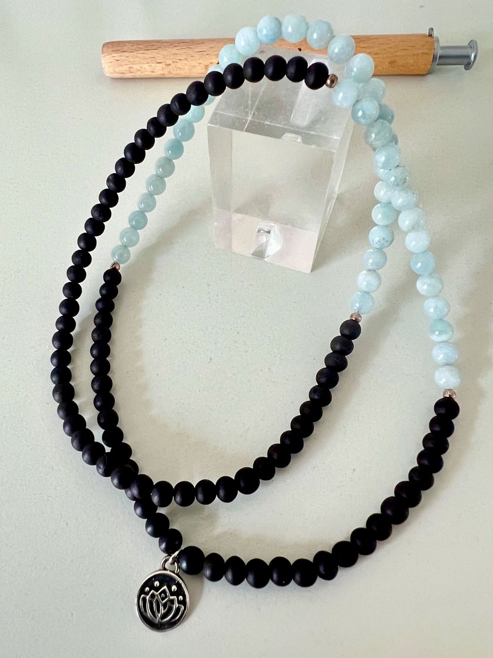 Ketten: Aquamarin Onyx Kette oder Armband mit Silber Lotus - 54cm – Gebraucht aus Ruswil von artbyhand 4
