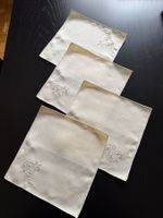 4 Stoffservietten Leinen Beige mit Stickerei, Vintage