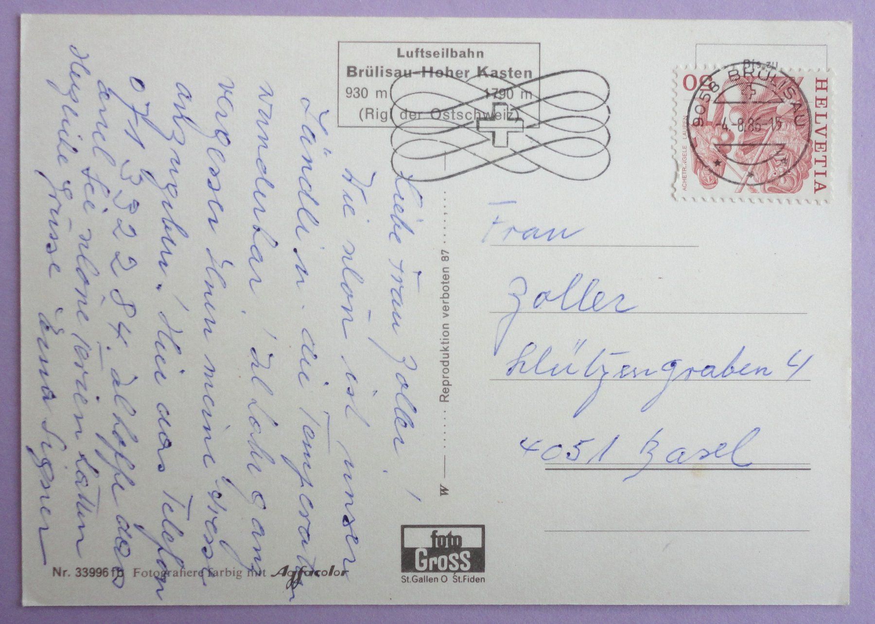 Cartoline postali: Luftseilbahn Brülisau-Hoher Kasten – Usato da Fétigny venduto da Billy2miny 1