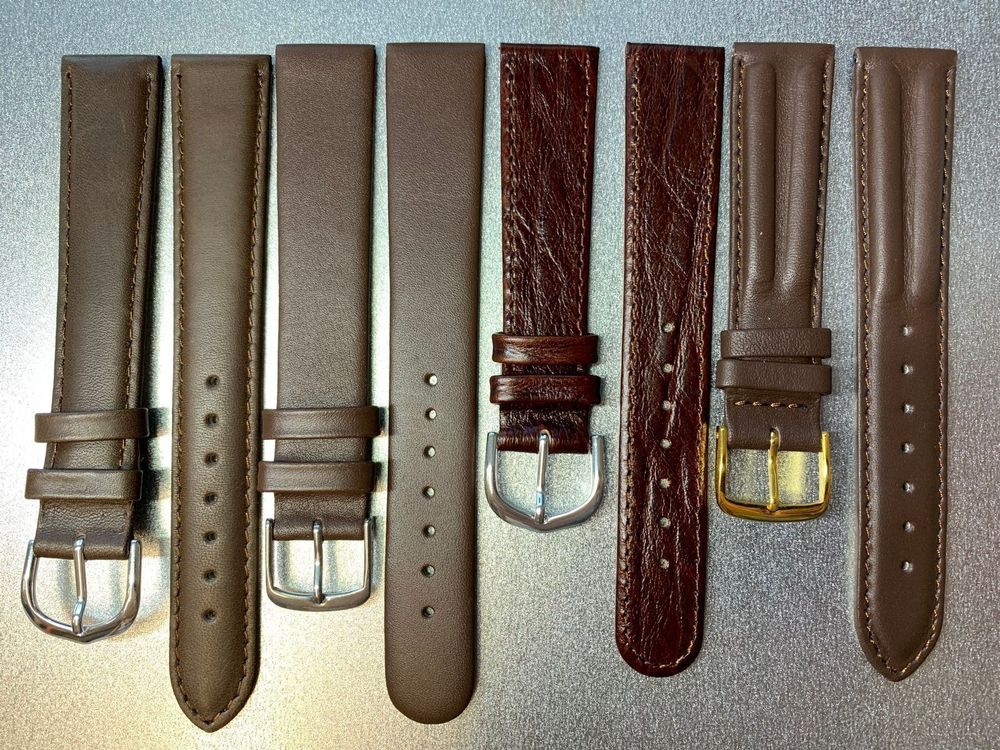 Basic-Uhrenarmband Em-LBlb8 18mm Mittelbraun Leder Glatt Abgenaeht Von