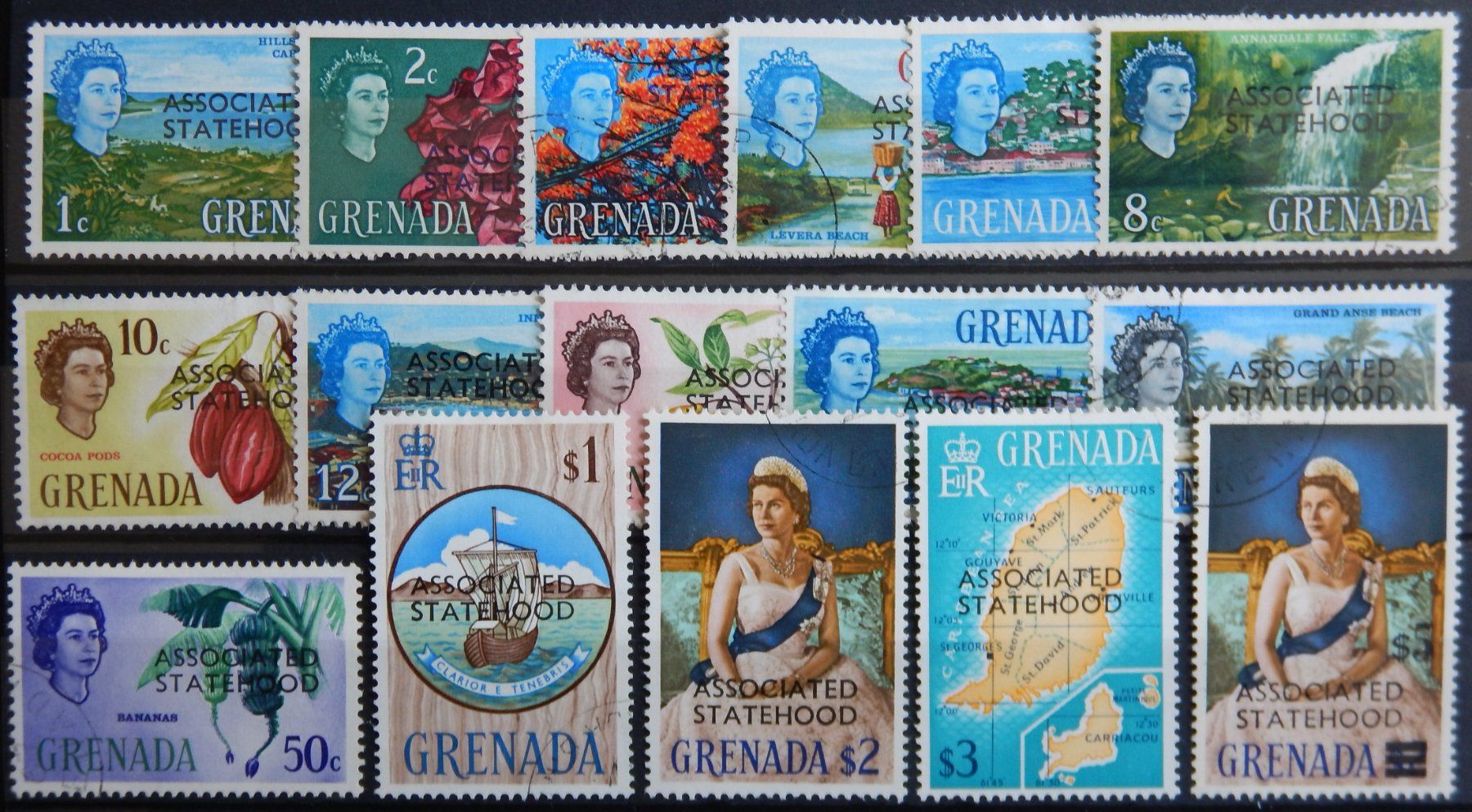 Tutti i francobolli: Grenada British Kat. 233-248 gest. 1967 – Usato da Zürich venduto da Muehlekauf