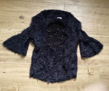Plüsch Jacke Blazer Bolero Cardigan mit Strick schwarz S/M