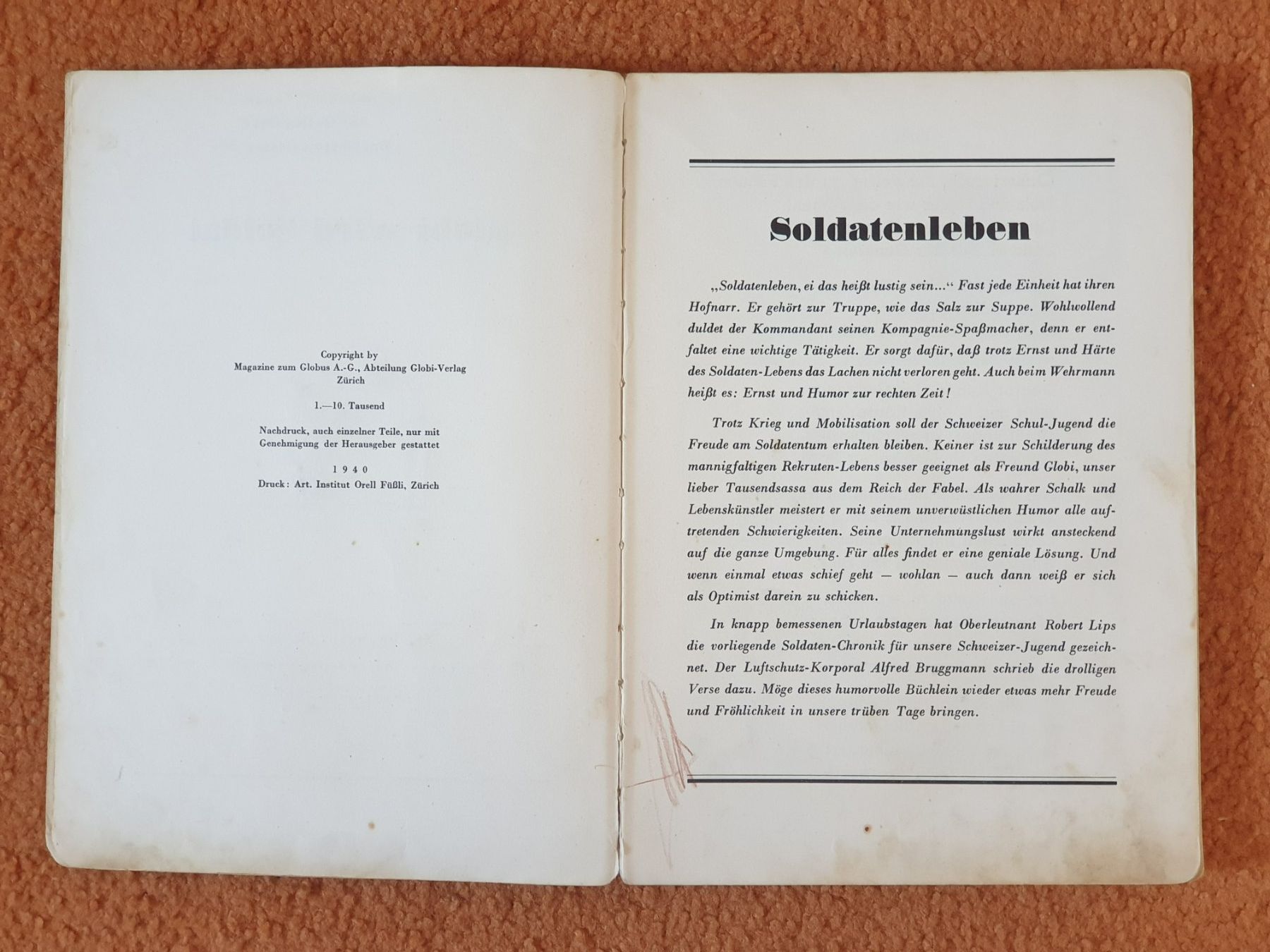 Libri: Globi wird Soldat 1. Auflage 1940 (1.–10. Tausend) – Usato da Mörschwil venduto da spirspi 4
