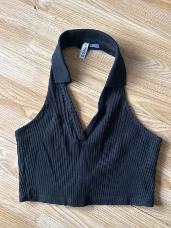 H&M Divided Neckholder Top schwarz gerippt gebraucht