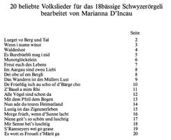 Notensammlung für Schwyzerörgeli, 20 Einzelstücke