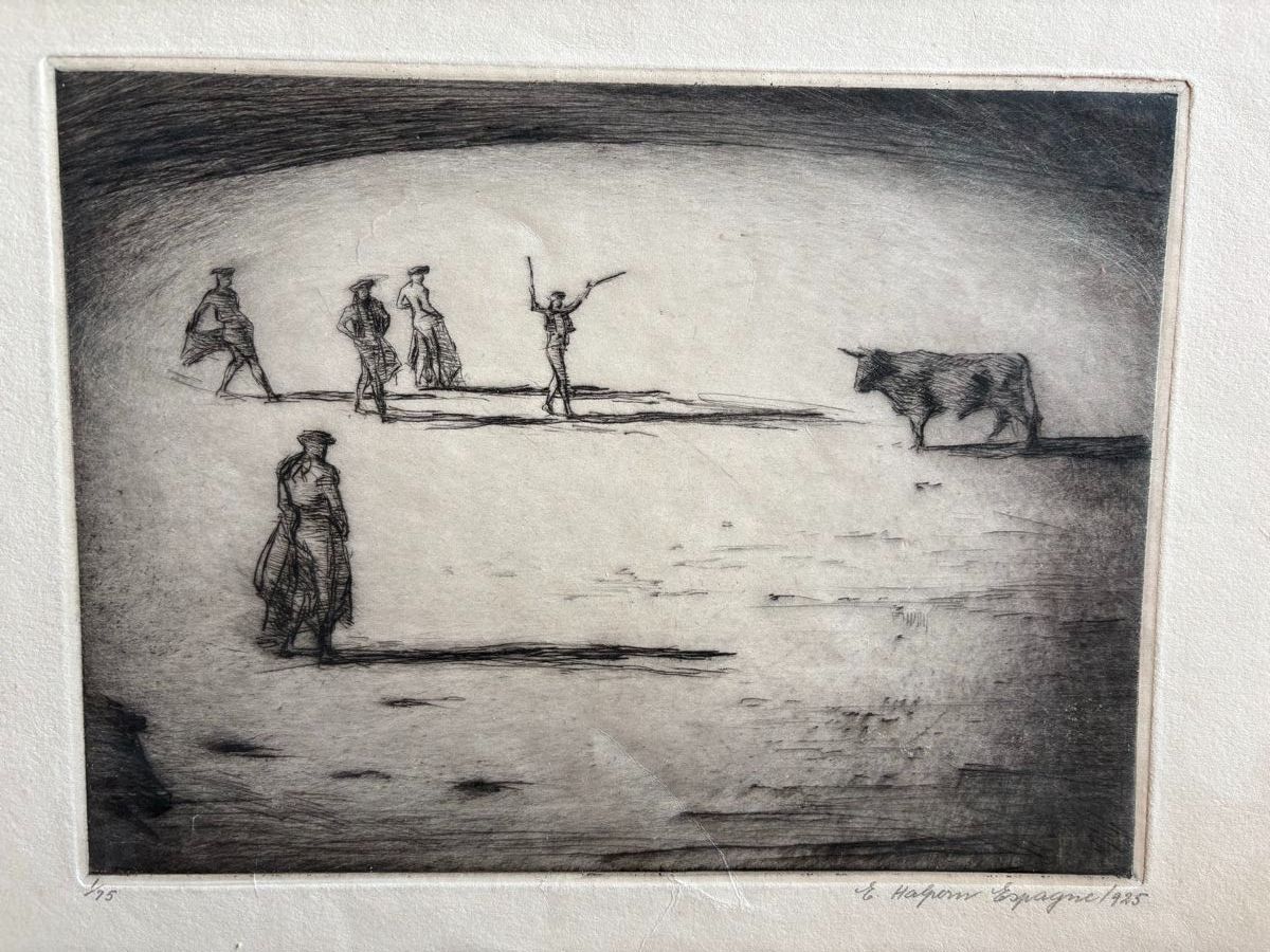 Xilografie: 2 eaux fortes Frederick Halpern - début XXeme – Usato da Zweisimmen venduto da Domii 2