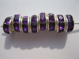 20 Strass Rondellen, Zwischenperlen, violett, 8mm
