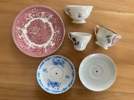 3 Teller + 3 Tassen gelocht 6mm zum Anfertigen von Etageren