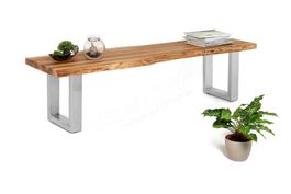 Sitzbank Wildeiche massiv Natur geölt mit U-Edelstah, 160x40