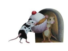 Schöner Mäuse Sticker mit Törtchen, Maus mit Cupcake
