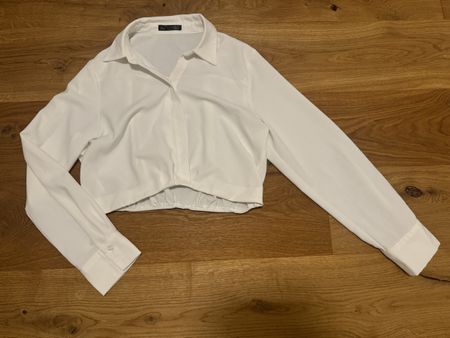 Weisse Crop Bluse, langarm, Gr. S