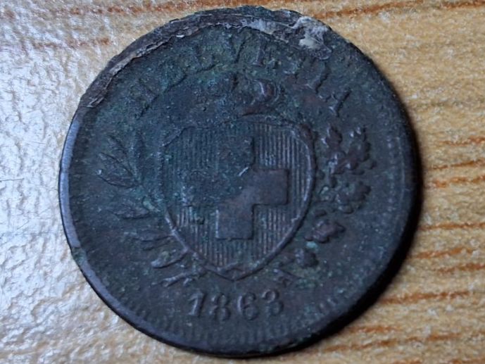 Alle Münzen: 1 Rappen 1863 - SELTEN! – Gebraucht aus Münchenstein von purbach1