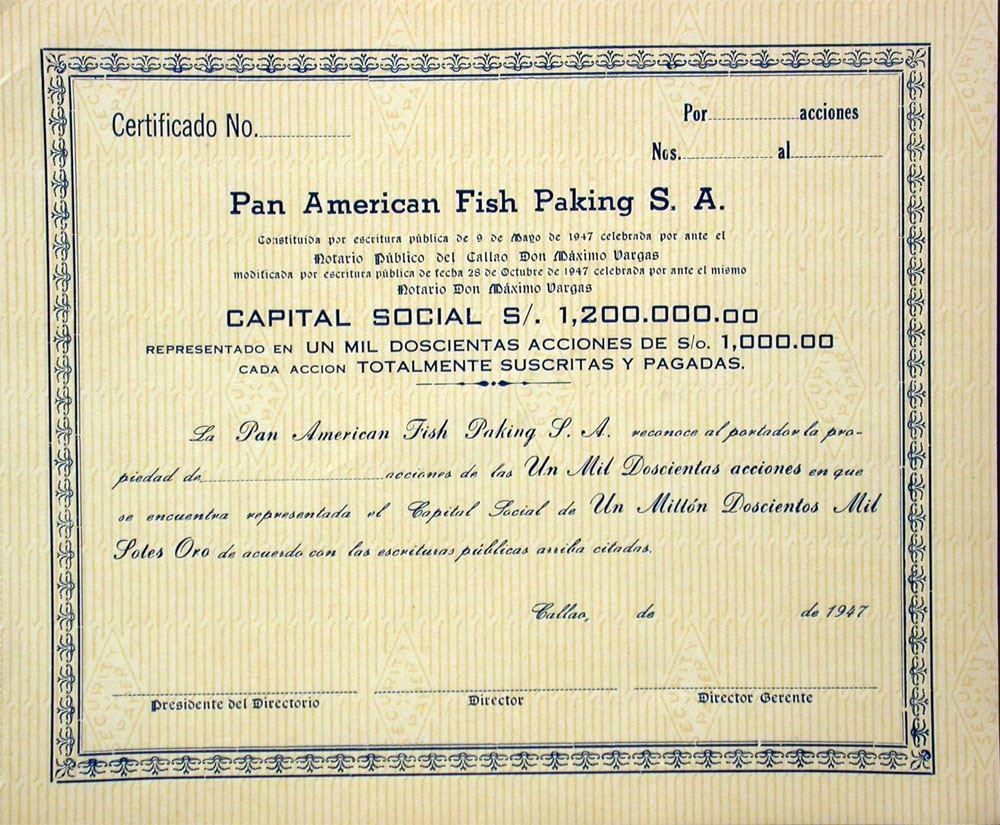 Documents: Pan American Fish Paking SA, Callao - 1947 – D'occasion à Solothurn par Sgasche