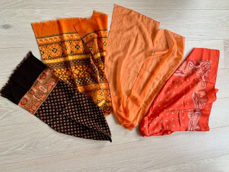 Vintage Tüechli-Set, Foulard, Orange-Braun-Töne