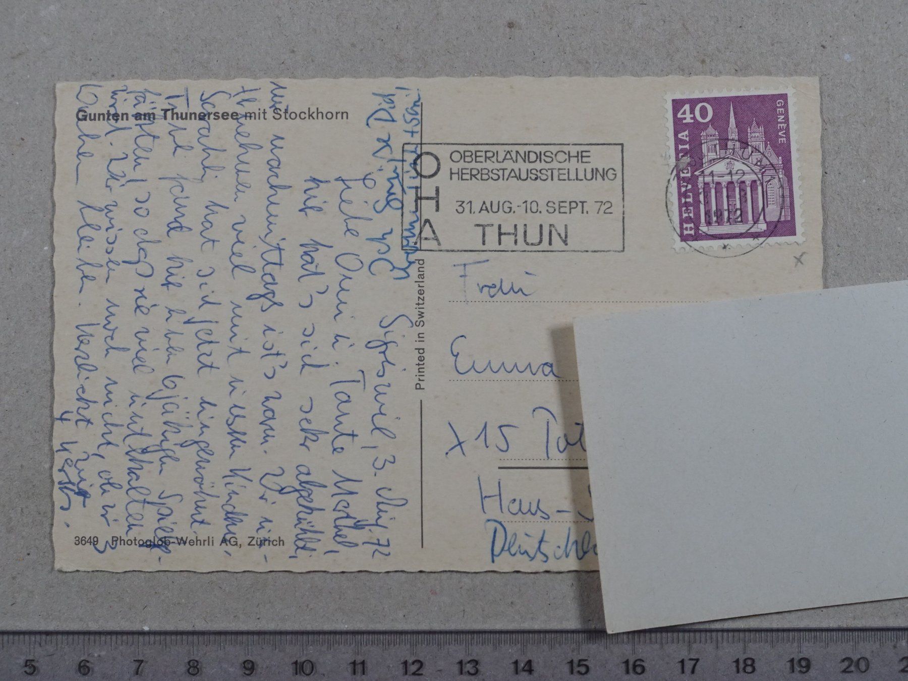 Cartoline postali: Gunten am Thunersee, 1972 – Usato da Lenzburg venduto da fh1 1