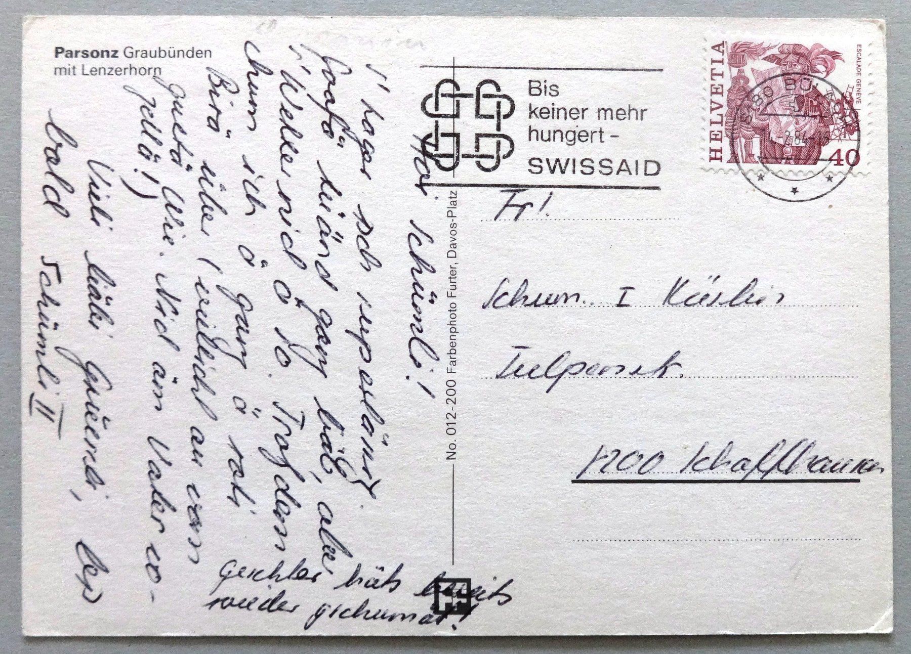 Cartoline postali: Parsonz, GR, mit Lenzerhorn – Usato da Fétigny venduto da Billy2miny 1