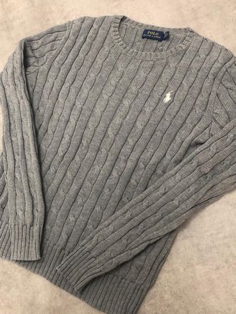 Pull torsadé cable knit 1/4 zip Ralph Lauren Taille S gris
