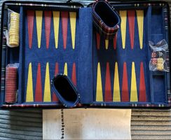 Backgammon Köfferchen, Stoff Leder mit Reissverschluss.